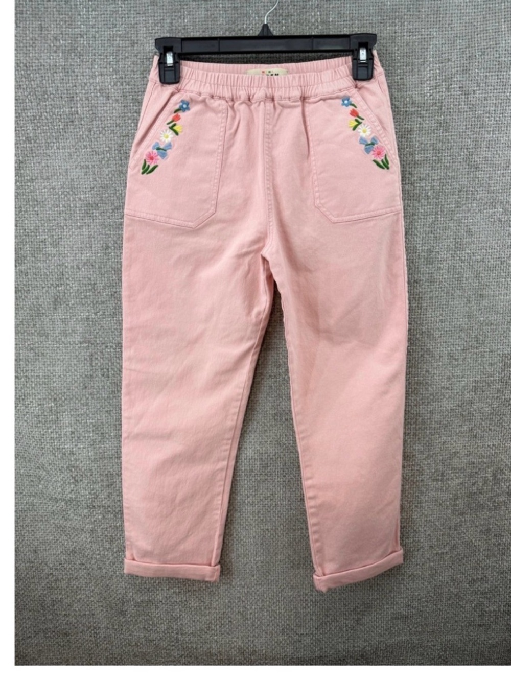 Mini Boden Pink Embroidered Pull-On Pants